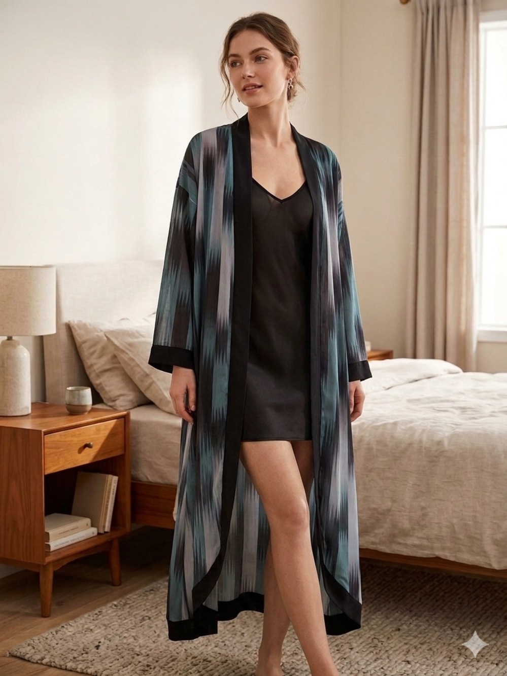 Elian Studio Italy Ikat Print Long Kimono Duster Robe